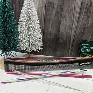 Starbucks 2 Reusable Holiday Straws Set With Pouch